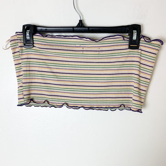 BP Striped Rib Strapless Tube Crop Top Ivory Multicolor Retro medium - Picture 5 of 7